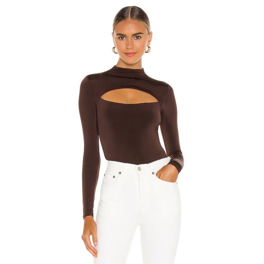 Lovers + Friends Chocolate Brown Long Sleeve Cutout Bodysuit